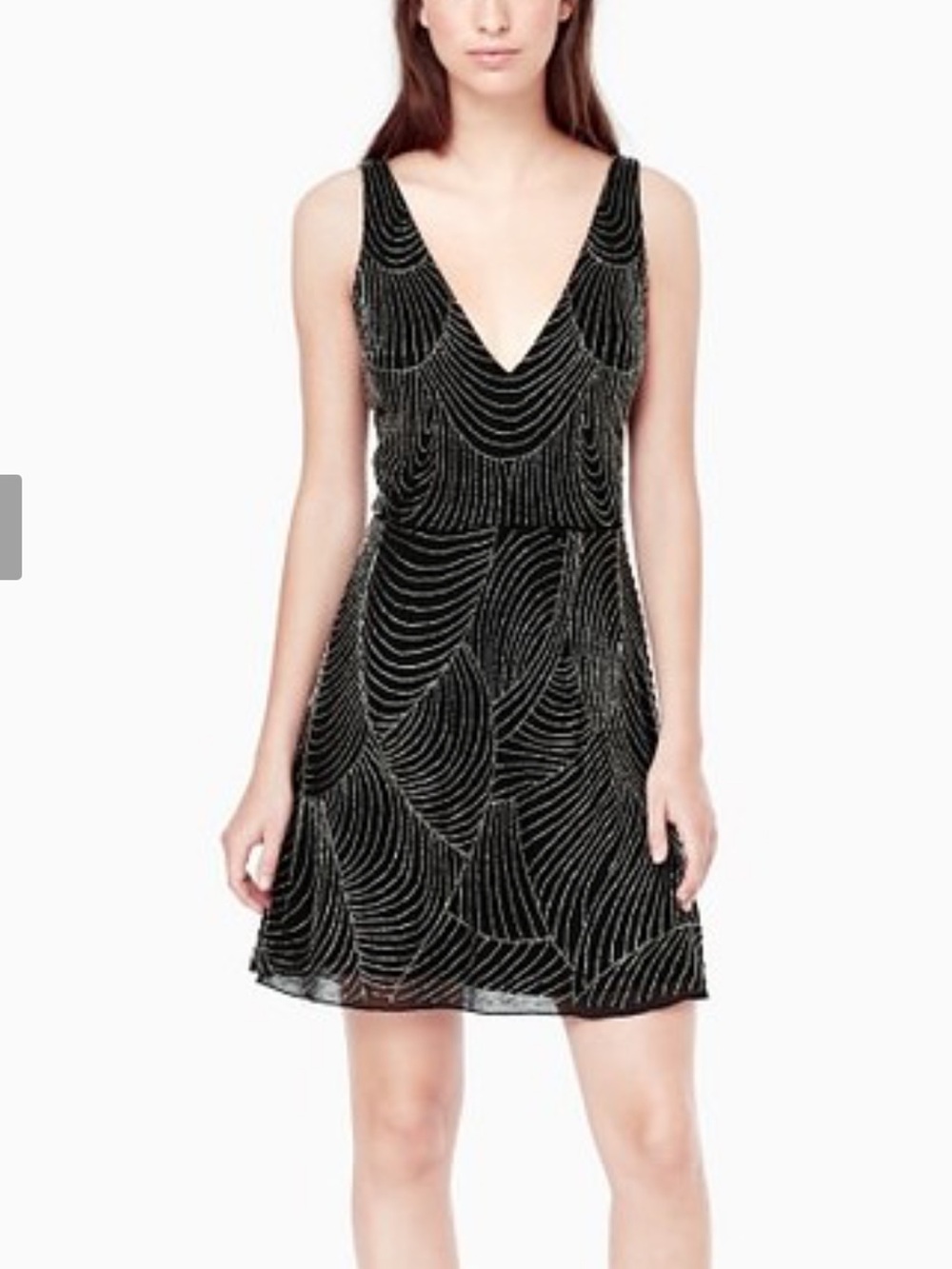 Mango Black Beaded V-Neck Mini Dress XS